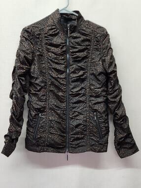 Womens Black and Brown Leopard Bomber Jacket